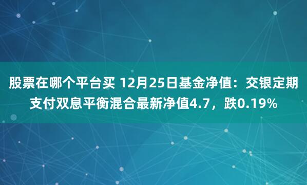 股票在哪个平台买 12月25日基金净值：交银定期支付双息平衡混合最新净值4.7，跌0.19%